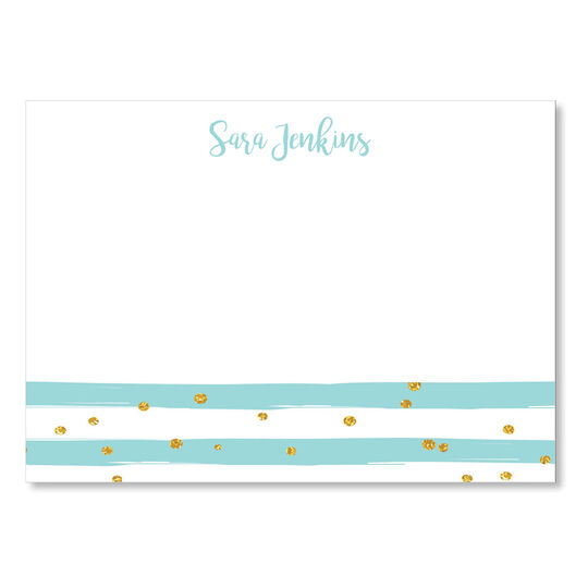 Aqua Confetti Stripes Flat Note Cards